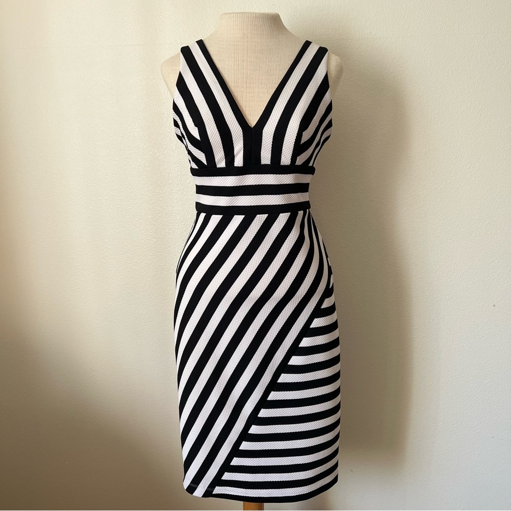 Bisou Bisou Black and White Striped Midi Dress